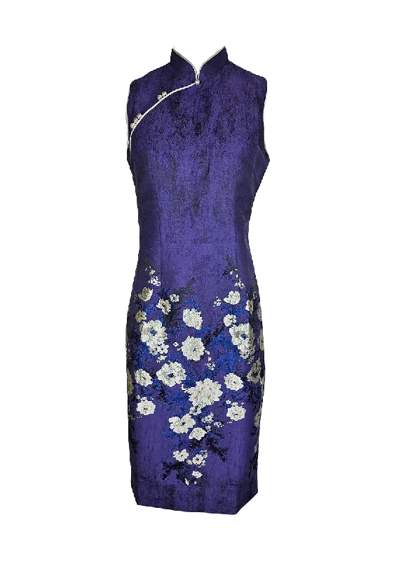 fishtail prom dress-1240052 Floral Embroidery Cheongsam *Purple