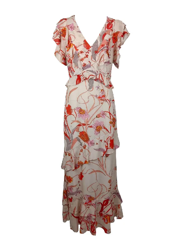 cinched sundress-2230060 V-Neck Ruffled Sleeve Backless Printed Maxi Dress *Last Piece