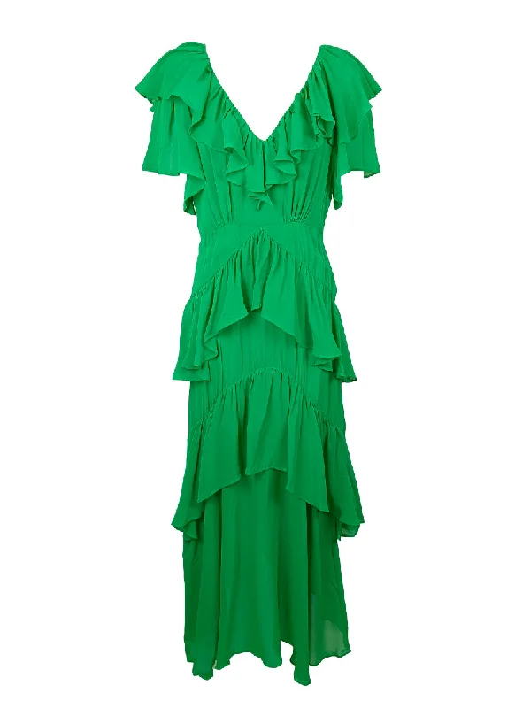 delicate lace dress-2230066 V-Neck Ruffled Layered Dress *Green *Last Piece