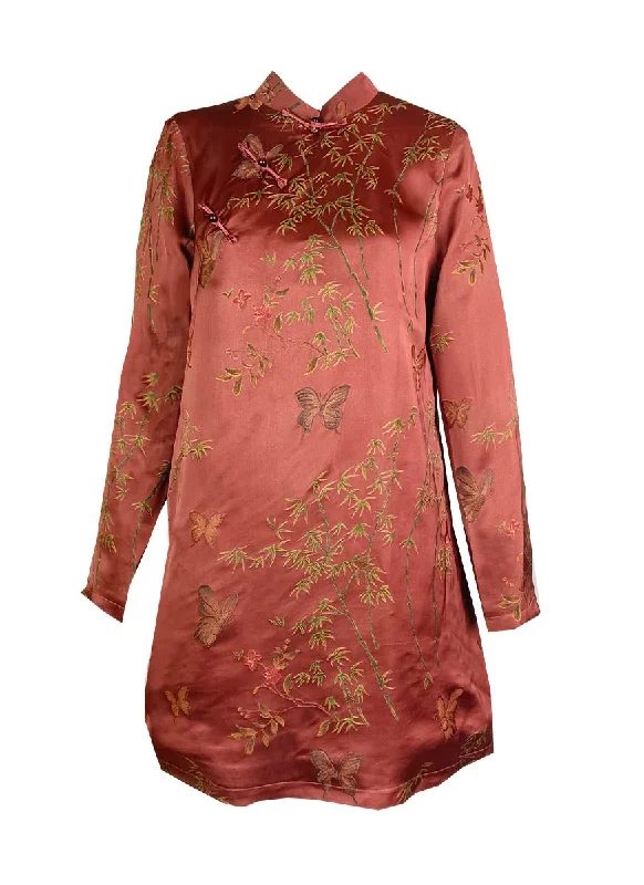 gathered waist dress-2240015 Long Sleeve Embroidered Silk Cheongsam