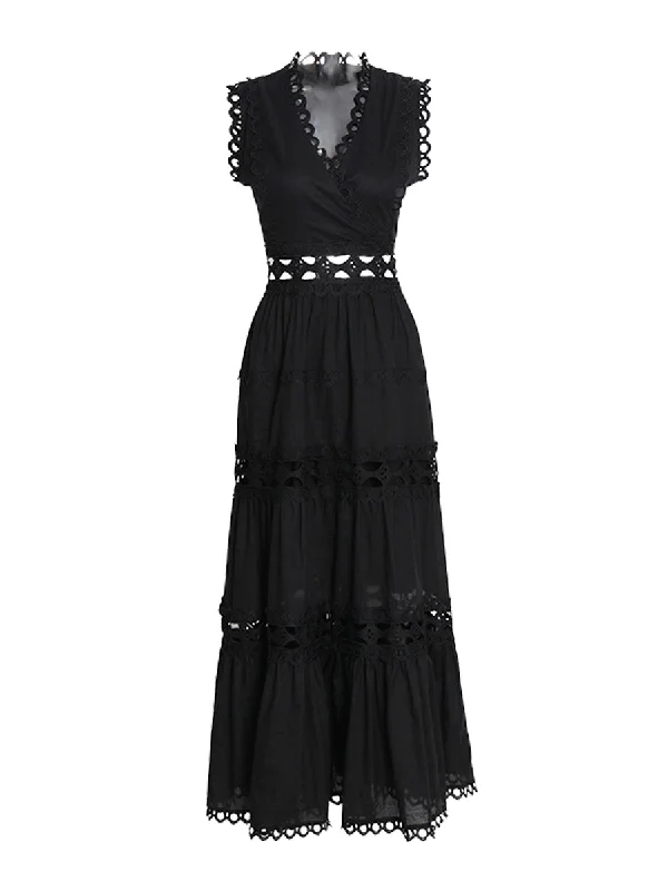 faux leather prom dress-8220014 Eyelet Embroidery Sleeveless Maxi Dress *Last Piece