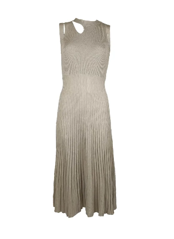 short ruffled dress-8240040 Knitted Round Neck Sleeveless Dress *Beige