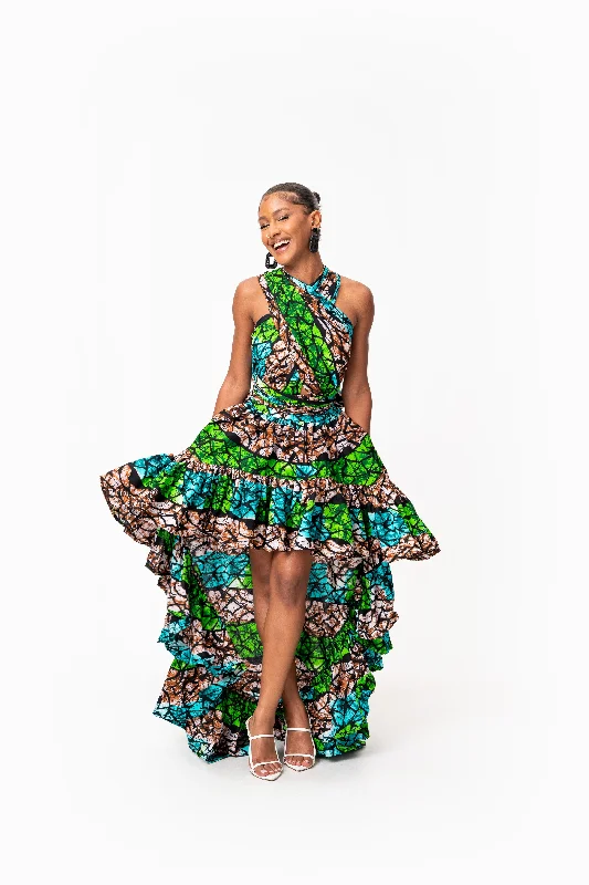 flared cocktail dress-ADA African Print Hi-low Infinity Dress