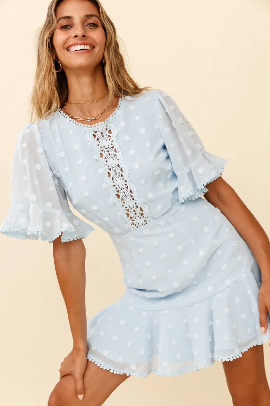 gypsy lace dress-Afternoon Delight Crochet Bust Accent Open Back Dress Baby Blue