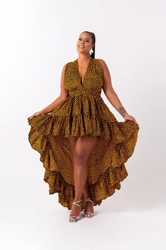 sunny yellow cocktail dress-AGBANI African Print Hi-low Infinity Dress