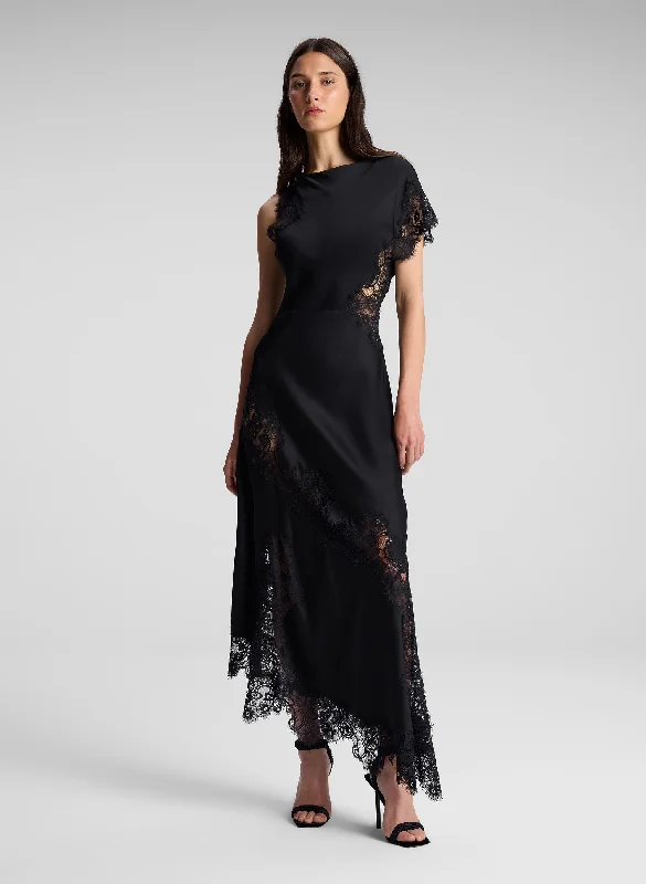 forest green dress-Alessia Satin and Lace Maxi Dress