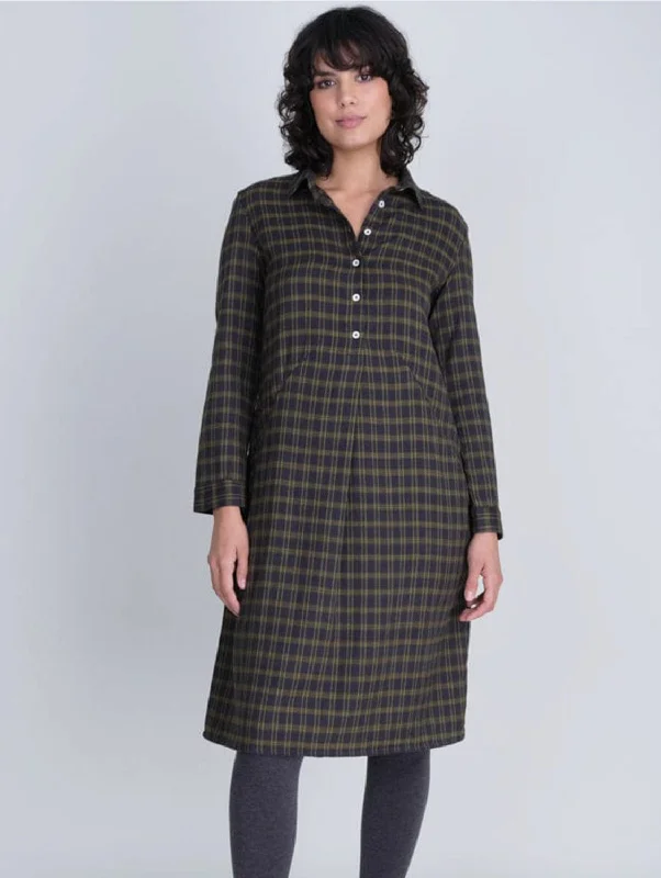 mock neck sundress-Alexa Cotton Flannel Shirt Dress | Check