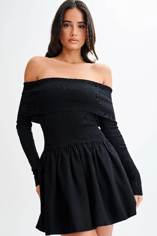 fishtail cocktail dress-Atlanta Long Sleeve Mini Dress - Black