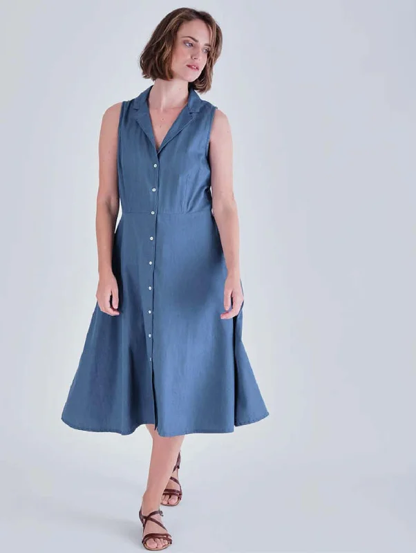 breezy prom dress-Aubrey Cotton Sleeveless Linen Shirt Dress | Denim