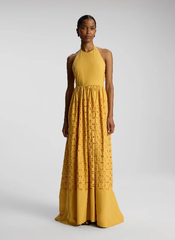 mock neck dress-Blair Cotton Eyelet Maxi Dress