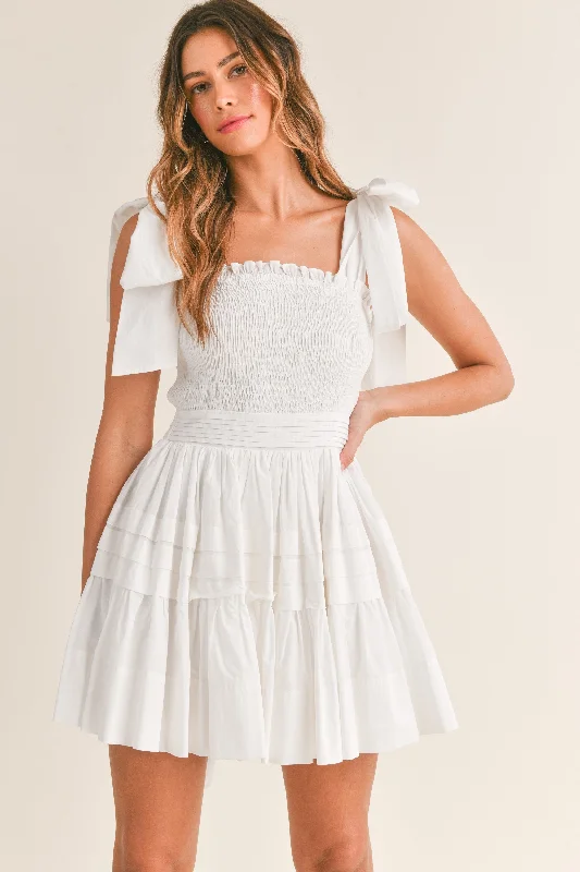 gypsy style dress-Bow Tie Shoulder Pintuck Mini