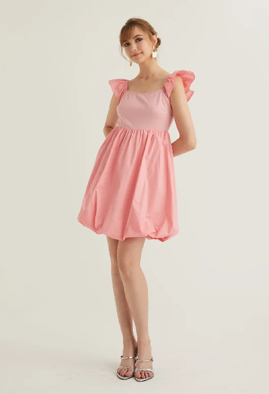 puffed sleeve cocktail dress-Cap Sleeve Balloon Detail Dress