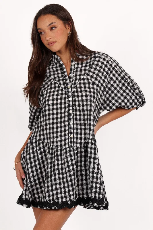 relaxed midi dress-Carolina Mini Dress - Black/White Gingham