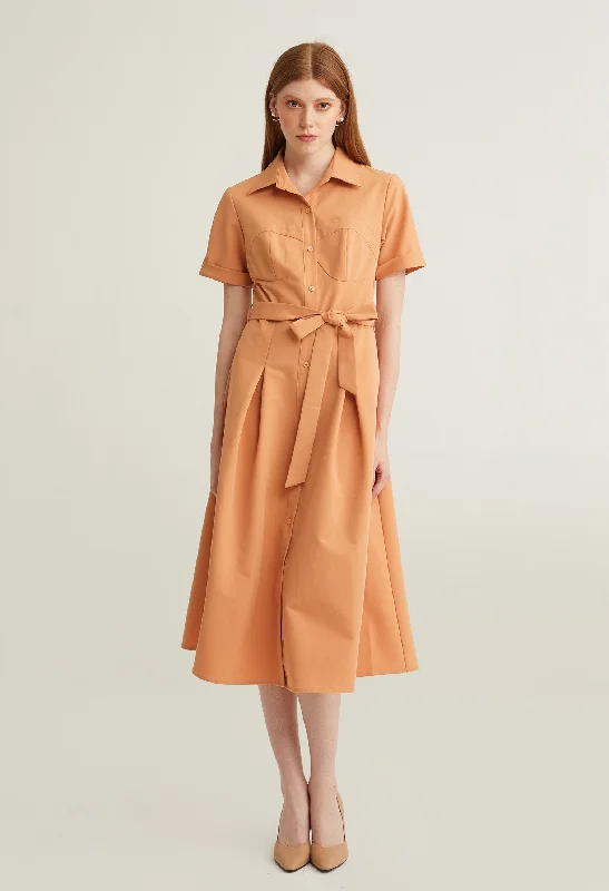 ivory cocktail dress-Casual Button Up Wide Pleated Dress