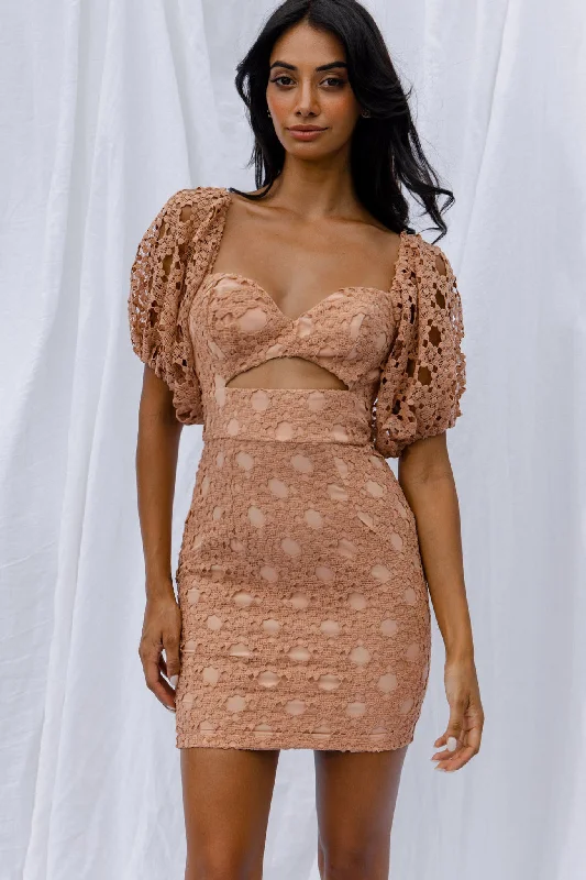 violet lace dress-Catch Feelings Sweetheart Neckline Crochet Lace Overlay Dress Mocha