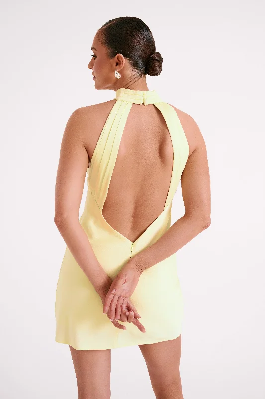 jet black prom dress-Claire Matte A Line Mini Dress - Light Yellow