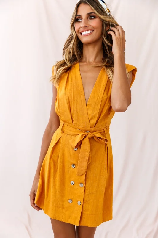 soft peach dress-Clementine V-Neck Placket Dress Sunset