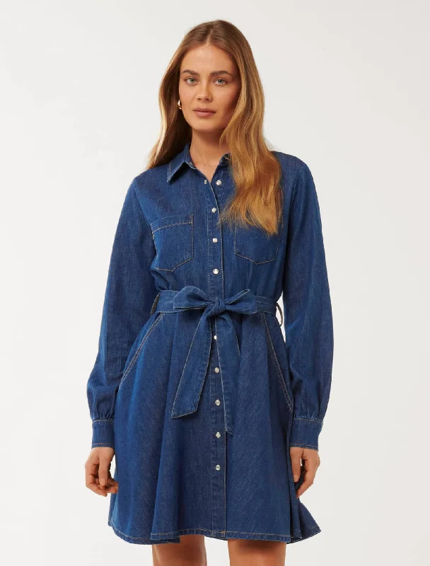 tartan maxi dress-Colette Denim Shirt Dress