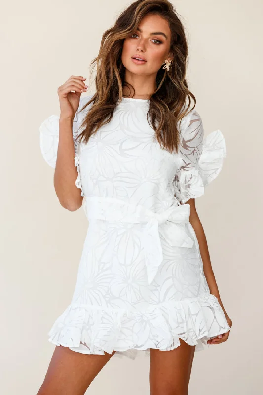 platinum cocktail dress-Coolum Ruffle Sleeve Dress White