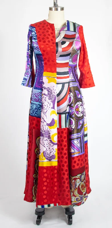 smocked boho dress-Print Patchwork Silk Dress