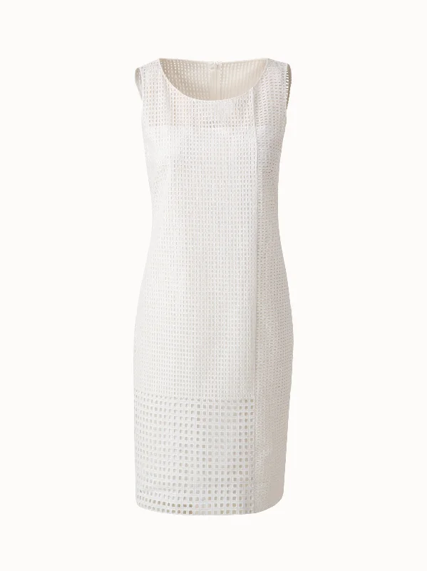 cocoa brown cocktail dress-Cotton Broderie Anglaise Patchwork Sheath Dress