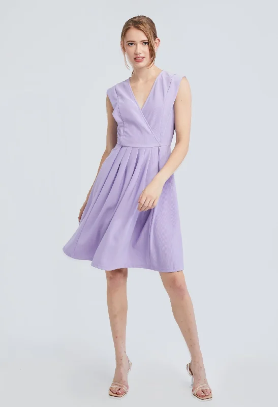 sage green cocktail dress-Crossover Panel Wide Pleated Dress