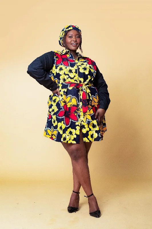 mesh sleeve cocktail dress-Debby Ankara Shirt Dress | Yellow and Red African Print