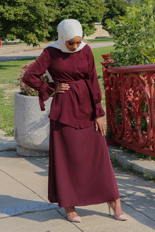 wine red sundress-Deluxe Soft Maxi Skirt- Mahogany