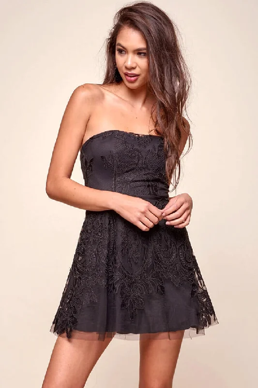 snow white prom dress-Diaz Glam Embroidered Fit and Flare Dress Black