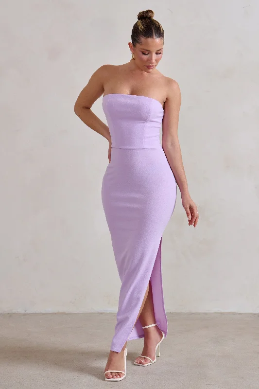 tartan evening dress-Dina | Lilac Bandeau Maxi Dress With Split