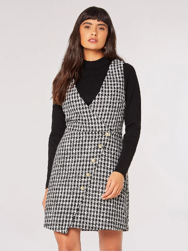 navy velvet dress-Dogtooth Pinafore Mini Dress