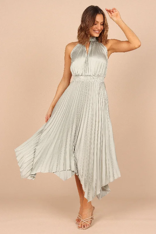 short ruffled dress-Dominique Dress - Sage