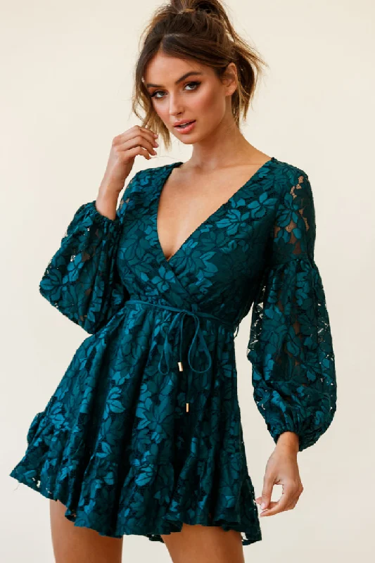 tartan evening dress-Ever After Keyhole Back Lace Dress Teal