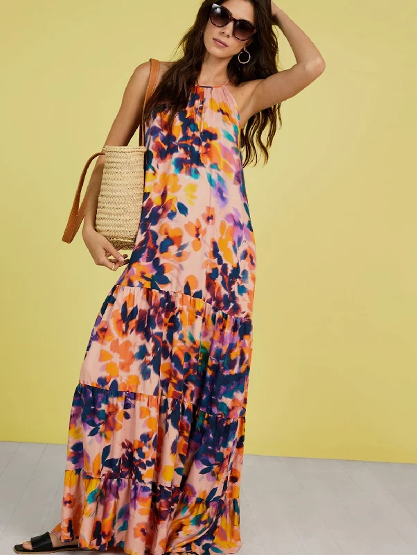 tropical prom dress-Everly LENZING™ ECOVERO™ Maxi Dress | Peach Floral Blur