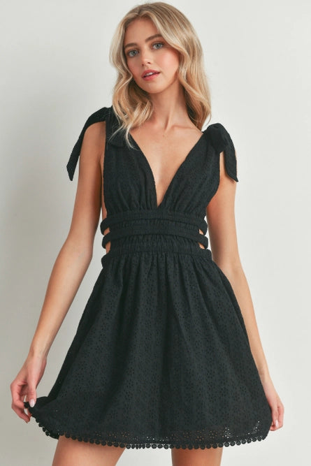 midnight blue prom dress-Eyelet Open Side Mini