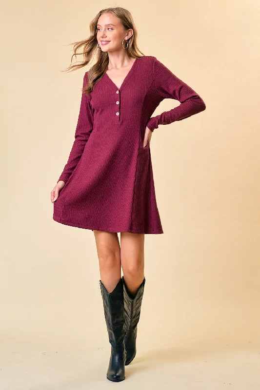 delicate midi dress-FIT & FLARE KNIT DRESS- MAROON