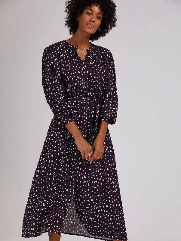 deep plunge sundress-Harper LENZING™ ECOVERO™ Leopard Print Midi Shirt Dress | Dark Cherry