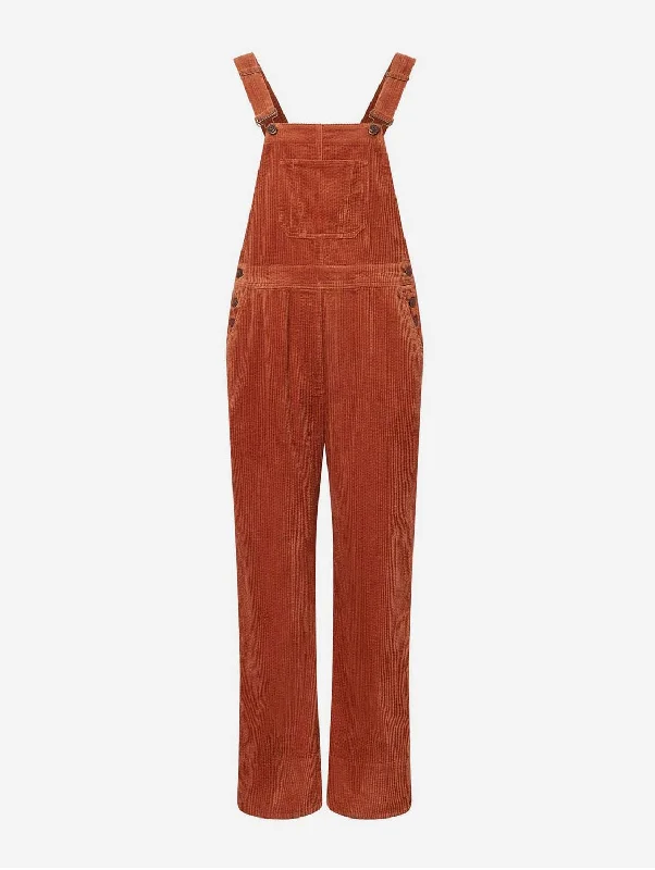 snap button maxi dress-Leni Women's Organic Cotton Corduroy Dungaree | Ginger