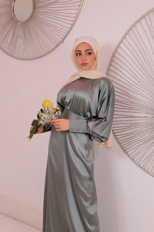 snow white cocktail dress-Liliana Batwing Satin Dress - Mint Gray