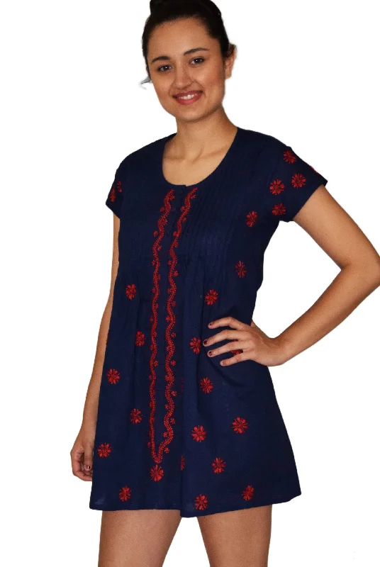 voluminous sundress-LILY Pure Cotton Hand Embroidered Long Placket Dress, Tunic, Kurti