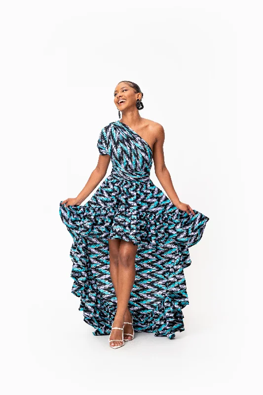 fishtail evening dress-LINA African Print Hi-low Infinity Dress