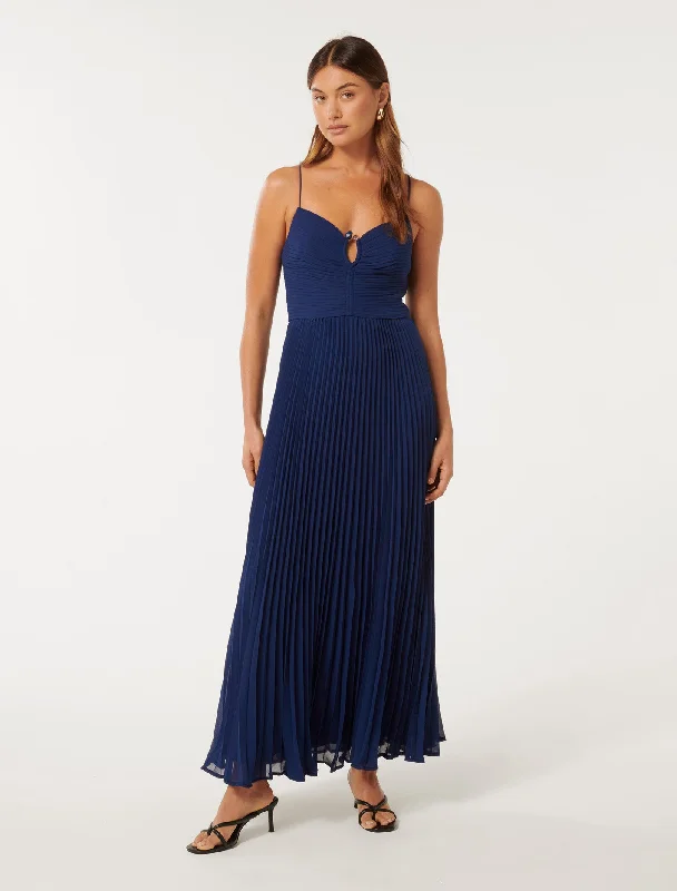 snap button evening dress-Loreto Pleated Maxi Dress