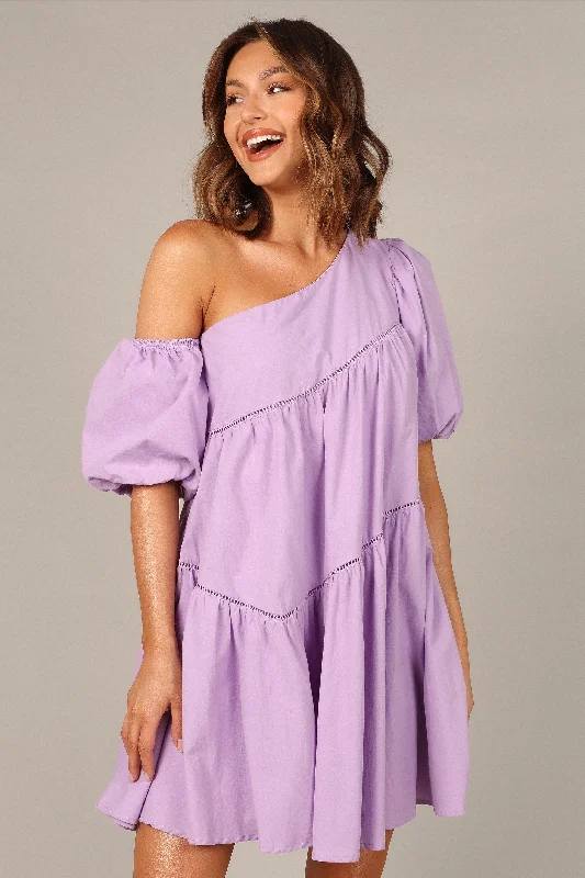 hand-stitched dress-Lottie Off Shoulder Mini Dress - Lilac