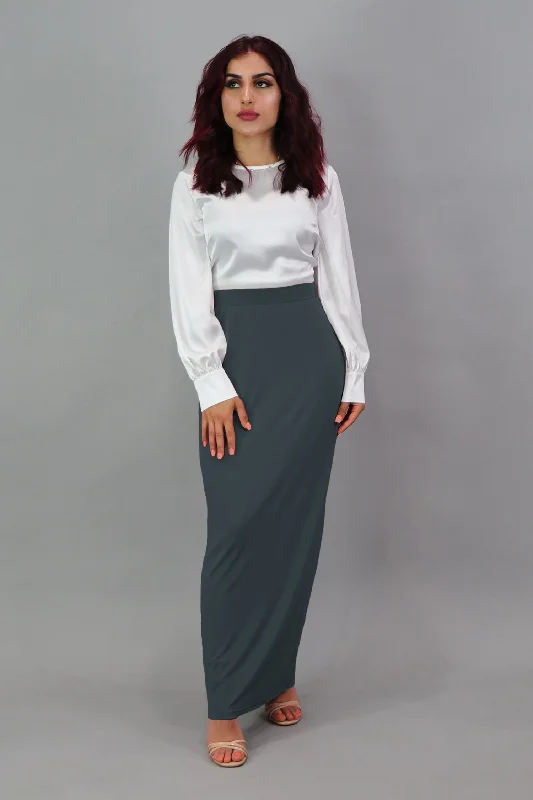 cinched cocktail dress-Luxe Spandex Maxi Skirt - Blue Gray