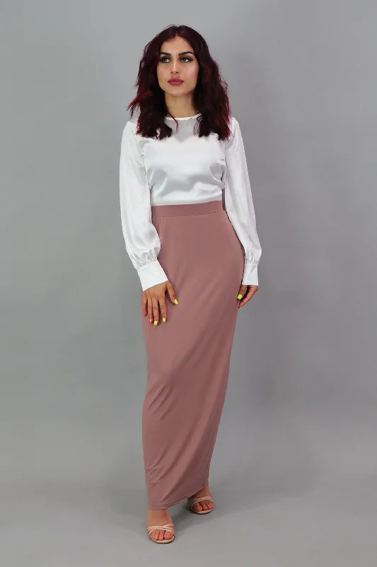 sage green cocktail dress-Luxe Spandex Maxi Skirt - Nude Pink