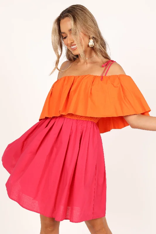 mock neck maxi dress-Maeva One Shoulder Mini Dress - Pink/Orange