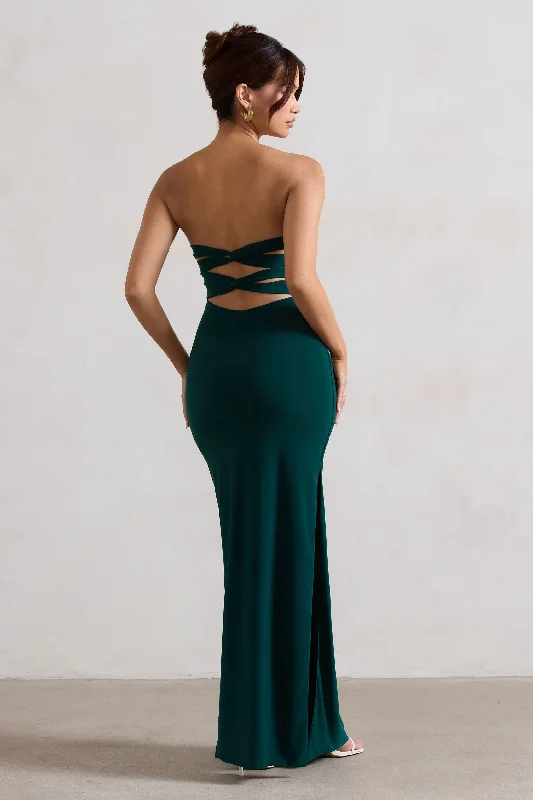 ivory prom dress-Manon | Bottle Green Sweetheart Bandeau Maxi Dress With Thigh Split