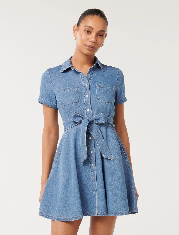 cut-out maxi dress-Megan Denim Shirt Dress