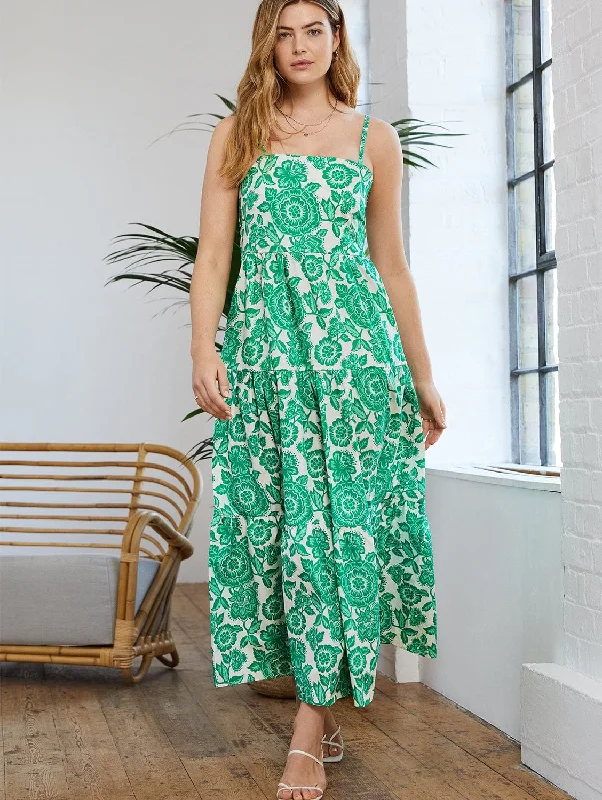 breezy evening dress-Montserrat Florence Print Organic Cotton Maxi Dress | Green