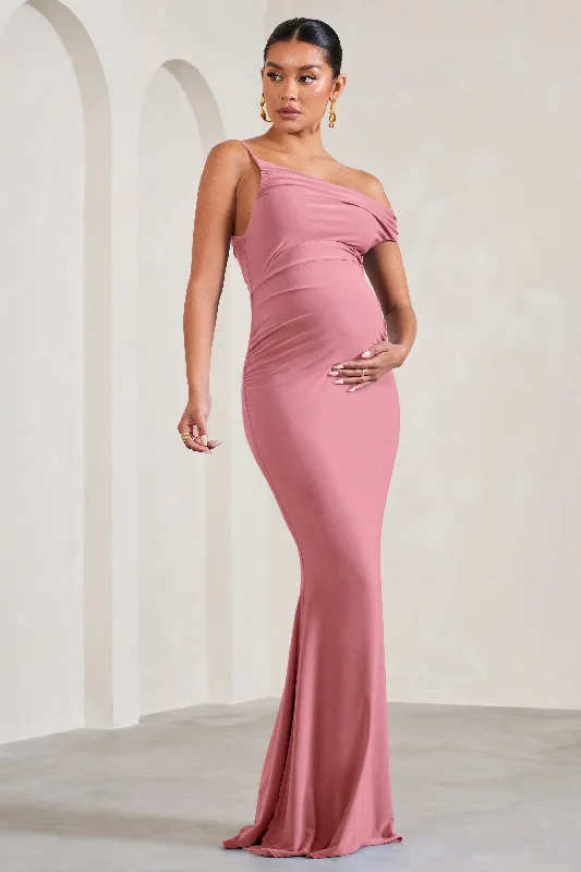 chevron prom dress-My Wish | Blush Pink Strappy Asymmetric Maternity Maxi Dress